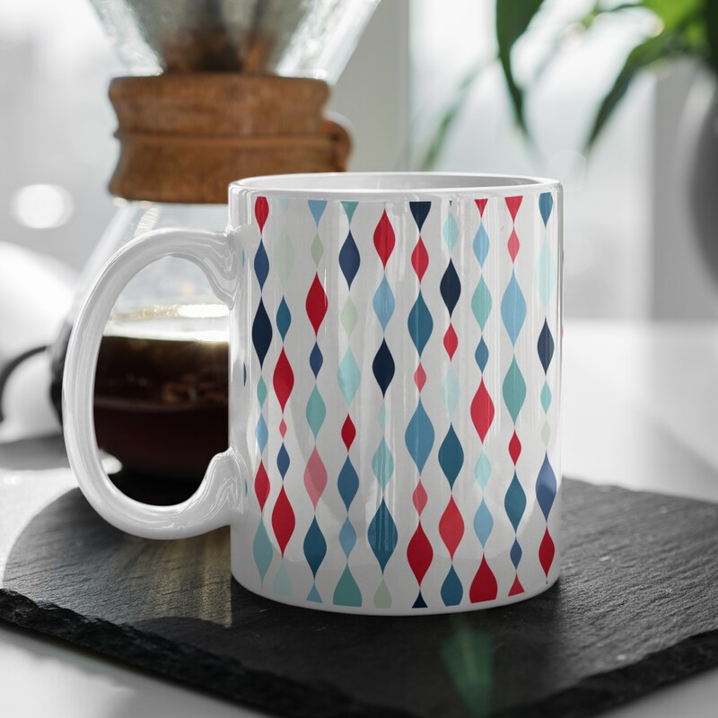 12oz Coffee Mug Faded Ol' Glory Streamers Print on White. High-quality sublimation inks on ceramic mug. Midcentury Modern Print Mug